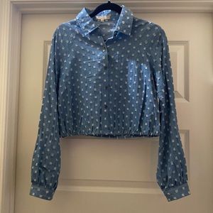 Chelsea & Violet cropped distressed jean blouse top